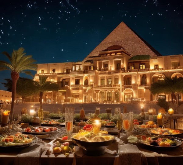金字塔的夜空中，埃及酒店的味觉之旅
